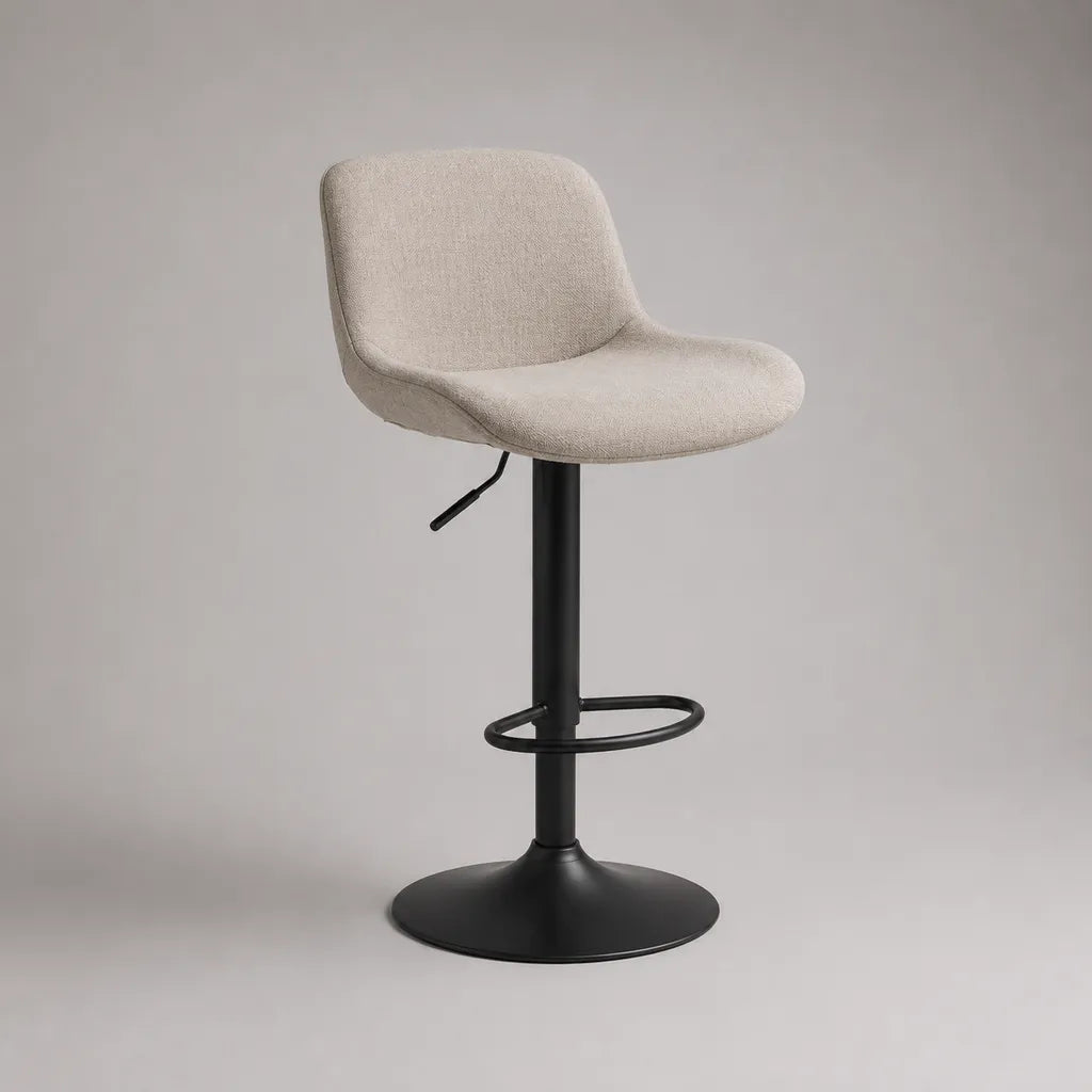 Tabouret de bar pivotant réglable en polyester bouclé et acier, beige et noir, 48 × 52 × 88-109 cm