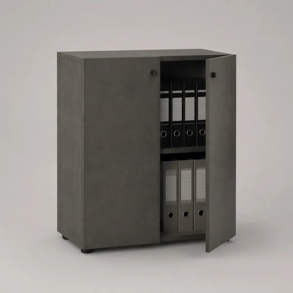 Armoire basse rectangulaire à 2 portes en panneaux de particules mélaminés gris anthracite, 80 × 40 × 110 cm