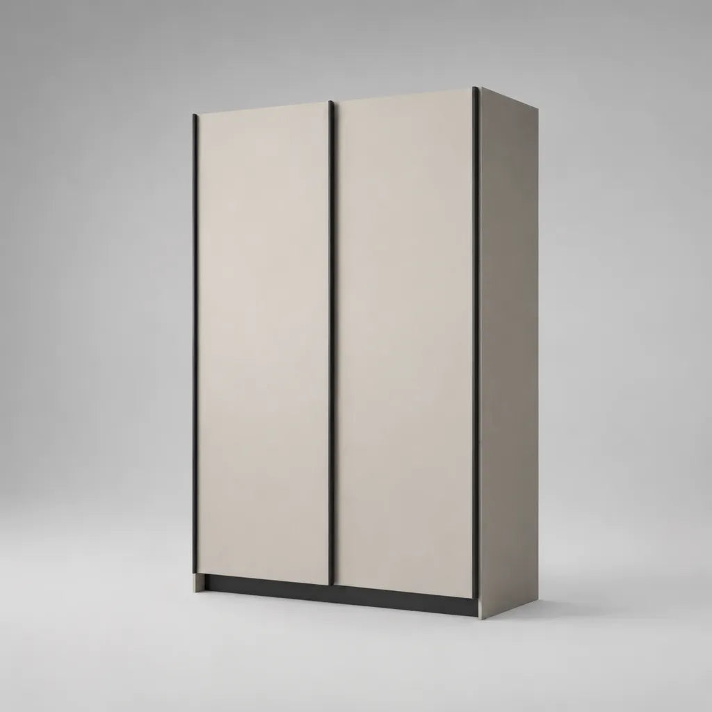 Armoire-penderie rectangulaire à 2 portes coulissantes en panneaux de particules mélaminés, beige et noir, 120 × 60 × 200 cm