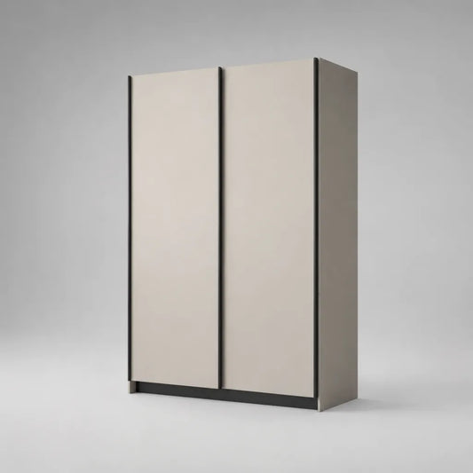 Armoire-penderie rectangulaire à 2 portes coulissantes en panneaux de particules mélaminés, beige et noir, 120 × 60 × 200 cm