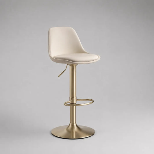 Tabouret de bar réglable et pivotant en similicuir PU et acier doré, dossier incurvé crème, 48 × 50 × 88-109 cm
