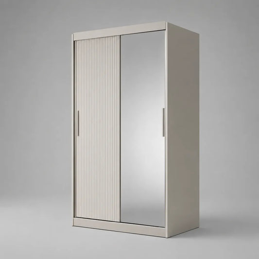 Armoire penderie en bois à 2 portes coulissantes avec miroir, blanc et argent, 120 × 60 × 200 cm