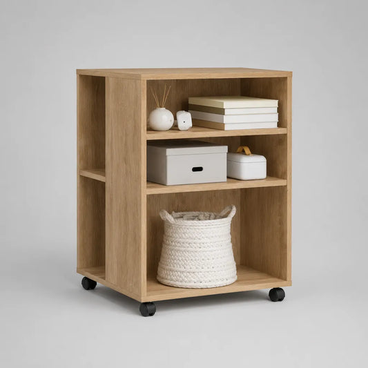 Meuble de rangement mobile en panneaux de particules, chêne clair et noir, 60 × 40 × 80 cm