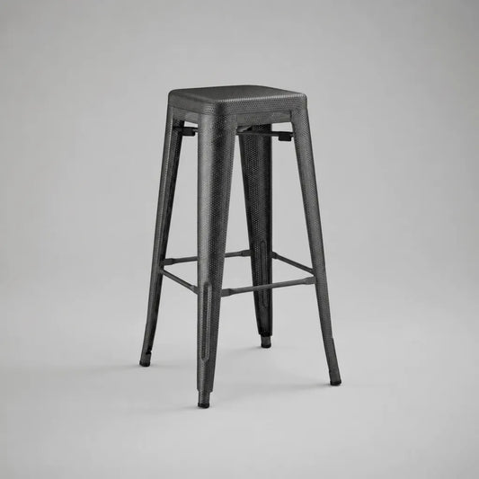 Tabouret de bar haut en acier perforé gris anthracite avec assise carrée, 43 × 43 × 76 cm